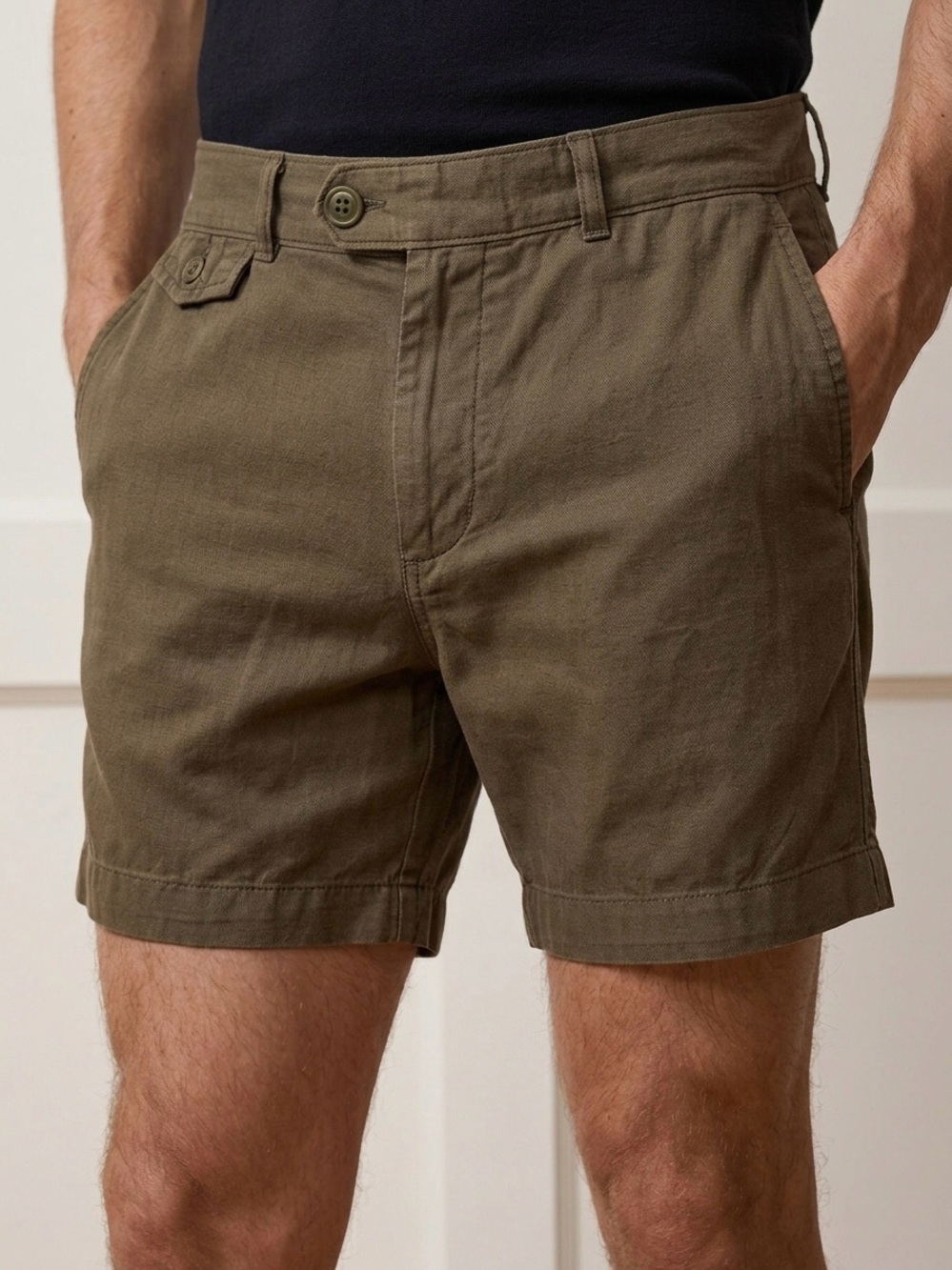 Todd Snyder Mens Cotton Linen 7" Officer Shorts Olive Brown Button Tab Size 28 - Picture 11 of 11